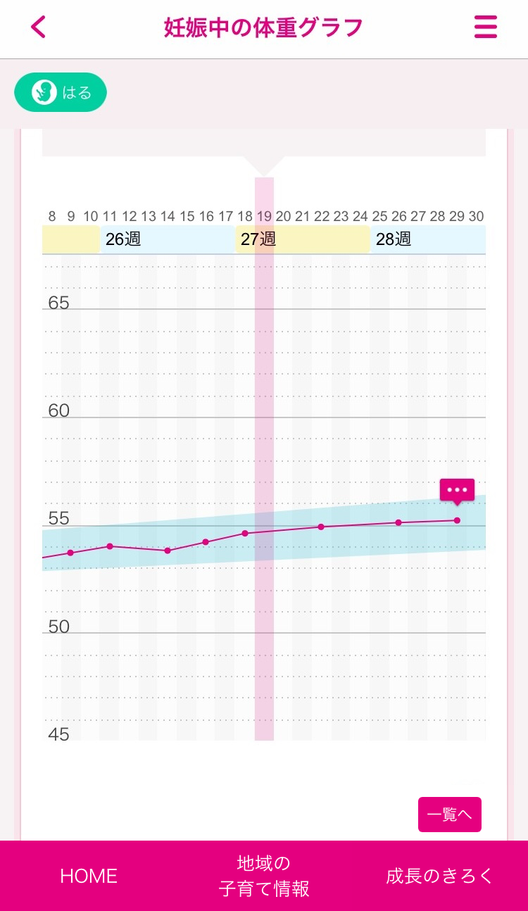 妊娠中の体重グラフ
