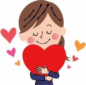 女性がハートを抱えている絵
